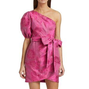 ML Monique Lhuillier One-Shoulder Organza Jacquard Cocktail Dress Size 6